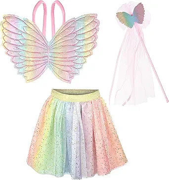 EXPRESSIONS Halloween Dress Up Rainbow Princess Butterfly Costume Skirt, Wings and Wand Set, Chil... | Amazon (US)