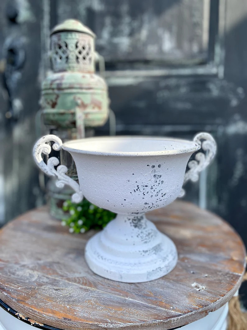 White Distressed Urn With Handles for Floral Arrangements~farmhouse~shabby Chic~french Country~ho... | Etsy (US)