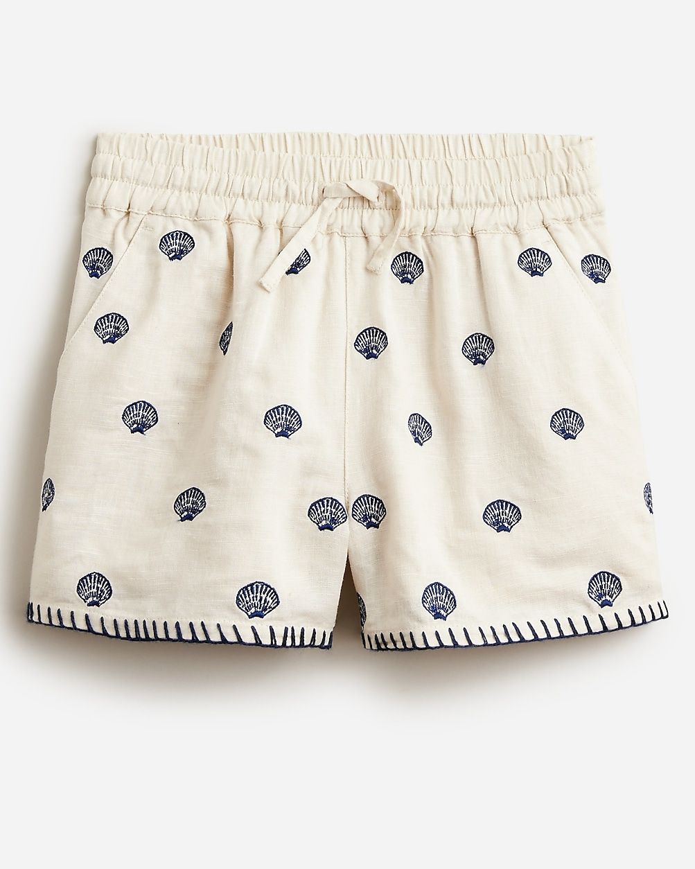 Girls' linen-cotton blend short with embroidered seashells | J.Crew US