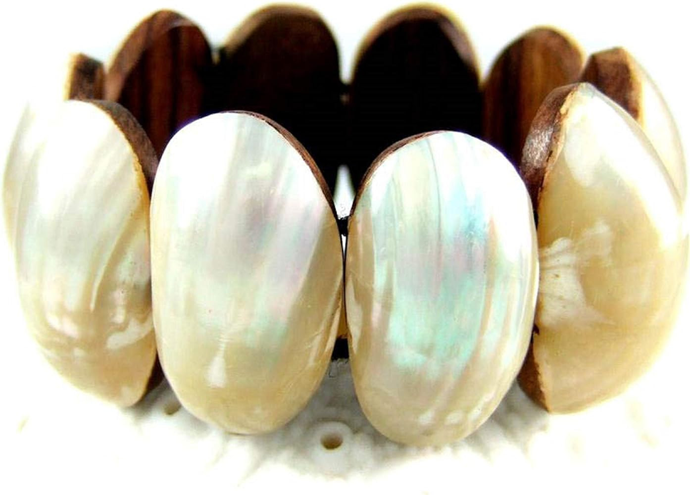 Swimmi Natural Mother of Pearl Shell Stretch Cuff Bracelet 6 to 8 inches Stretchable Handmade Jew... | Amazon (US)