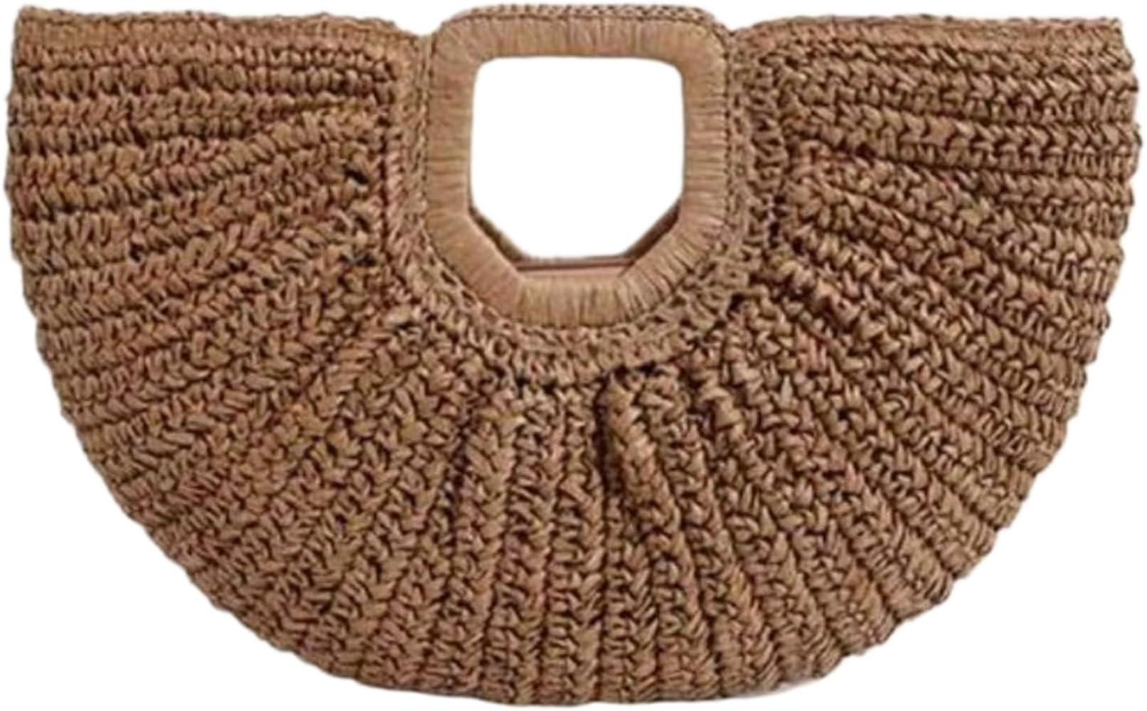 Linen Woven Tote Bag for Women Large Capacity Pleated Semi-Circle Solid Color Handbag for Beach T... | Amazon (US)