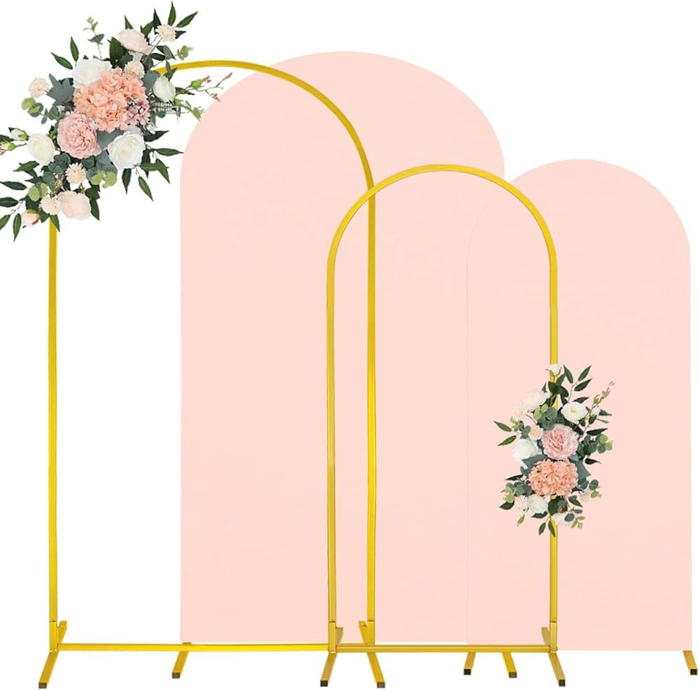 7.2FT, 6FT Wedding Arch Stand and Matching Light Pink Spandex Fitted Arch Backdrop Cover Set, Rou... | Amazon (US)