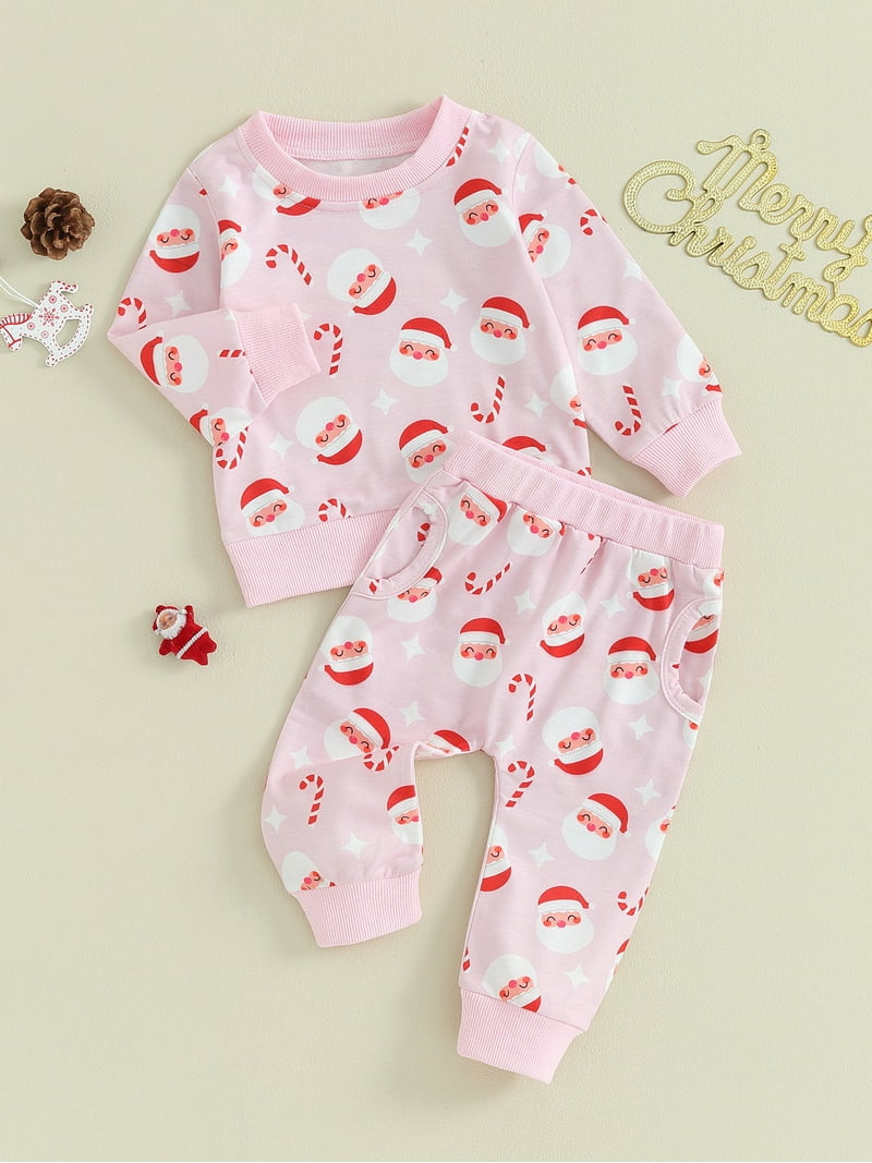 Bagilaanoe 2Pcs Baby Girl Christmas Clothing Sets Toddler Santa Print Long Sleeve Sweatshirt Tops... | Walmart (US)