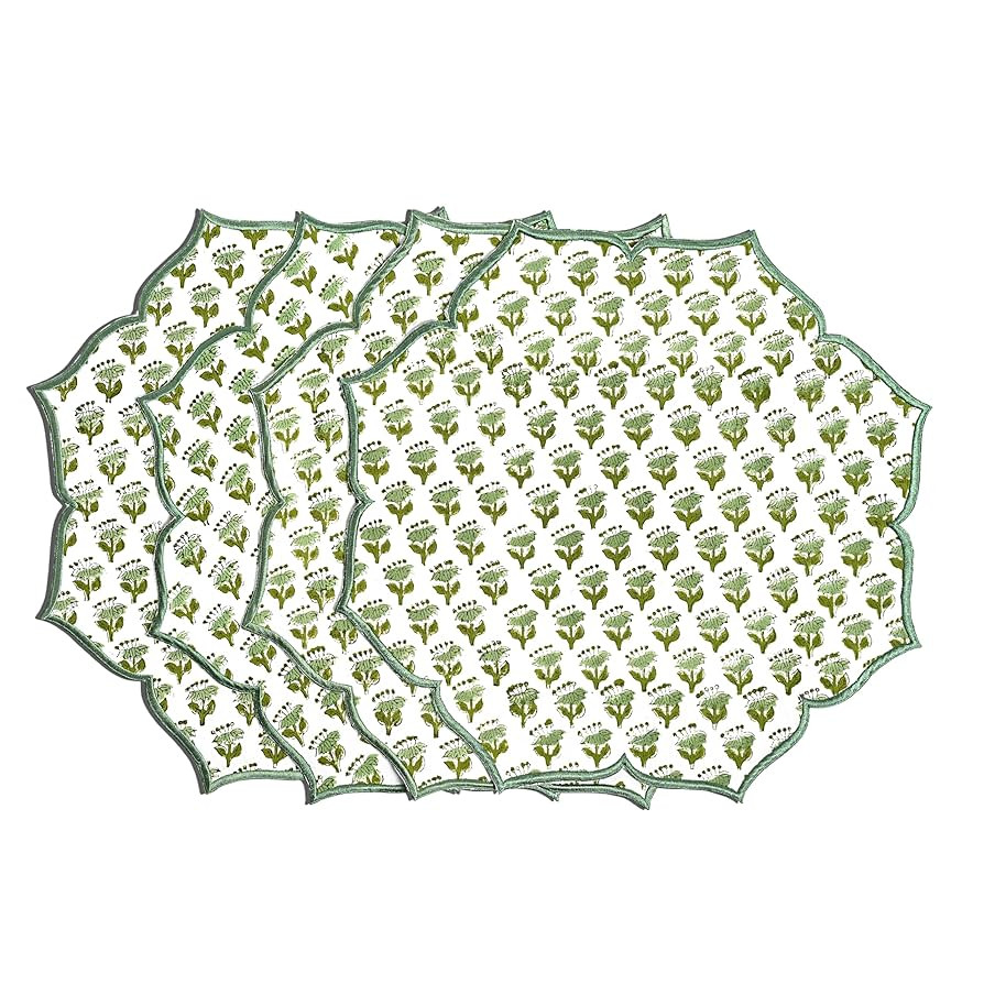 CPC Cotton Placemats Set of 4-Handmade Block Printed Double Layered, Machine Washable, Flower Sca... | Amazon (US)