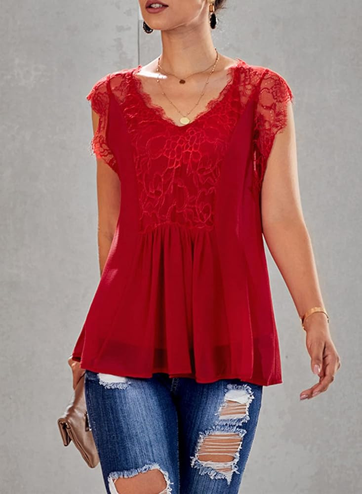 Sidefeel Women Crochet Lace Basic Tank Top Sleeveless Loose Fitting Tunic | Amazon (US)