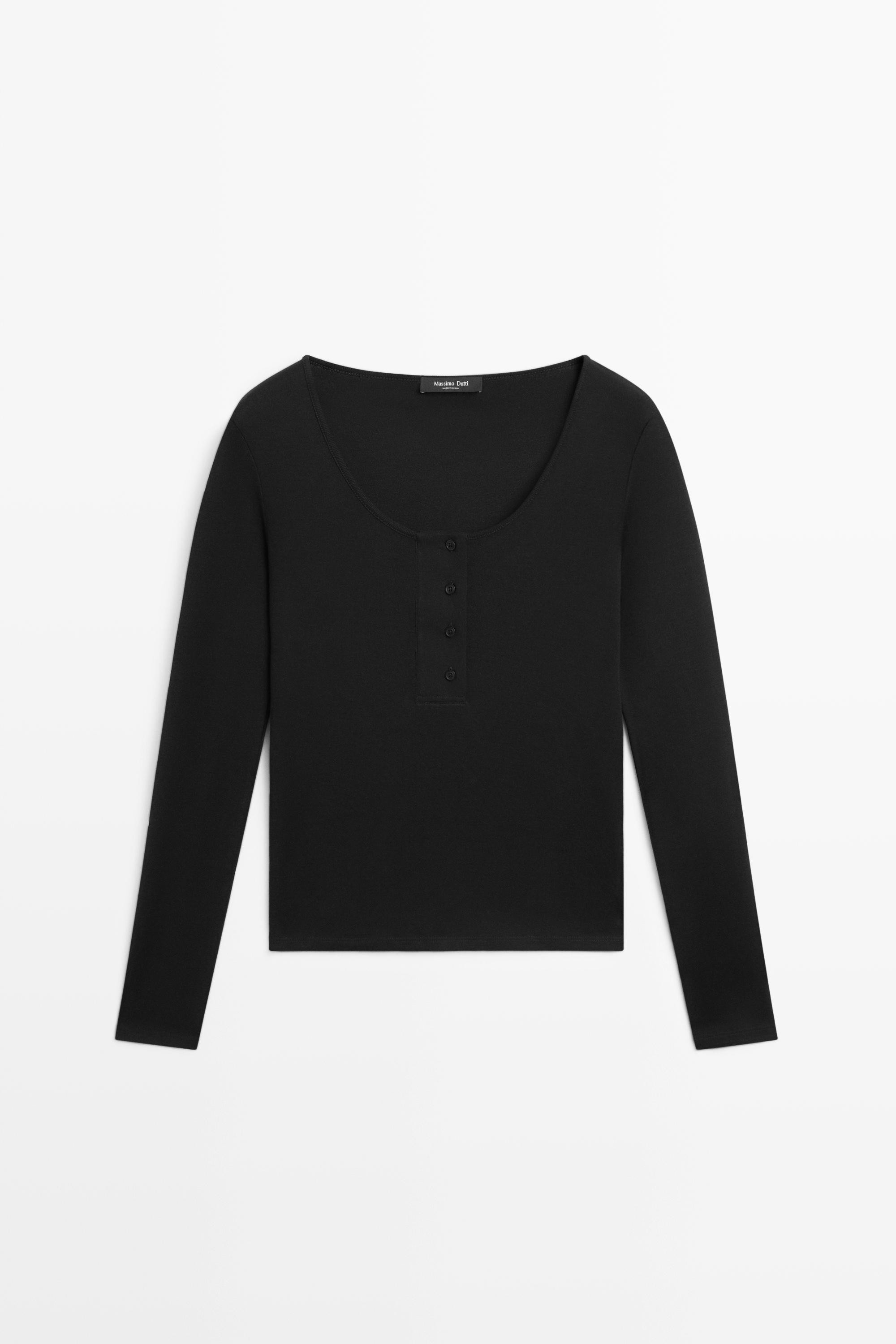 100% cotton button-placket T-shirt | Massimo Dutti US