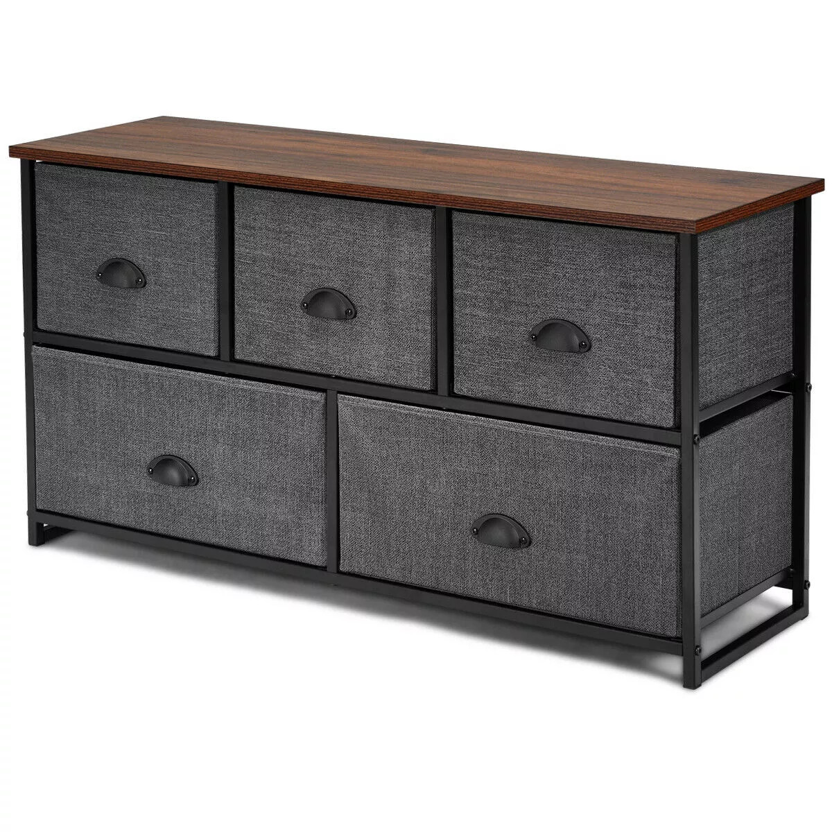 Costway Fabric Dresser Storage Unit Side Table w/ 5 Drawers Metal Frame Brown\Black Table Top | Target