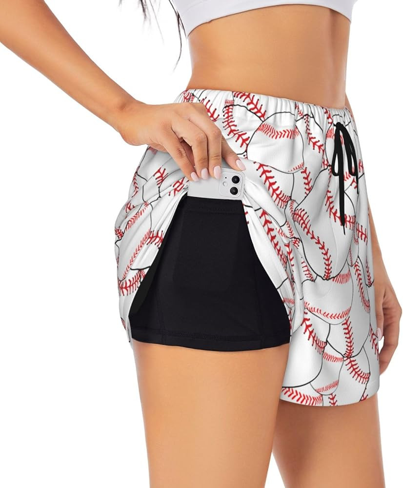 Baseball Pattern Athletic Shorts Women 2 in 1 with Pocket for Running Sports Hiking Biker Yoga Gy... | Amazon (US)