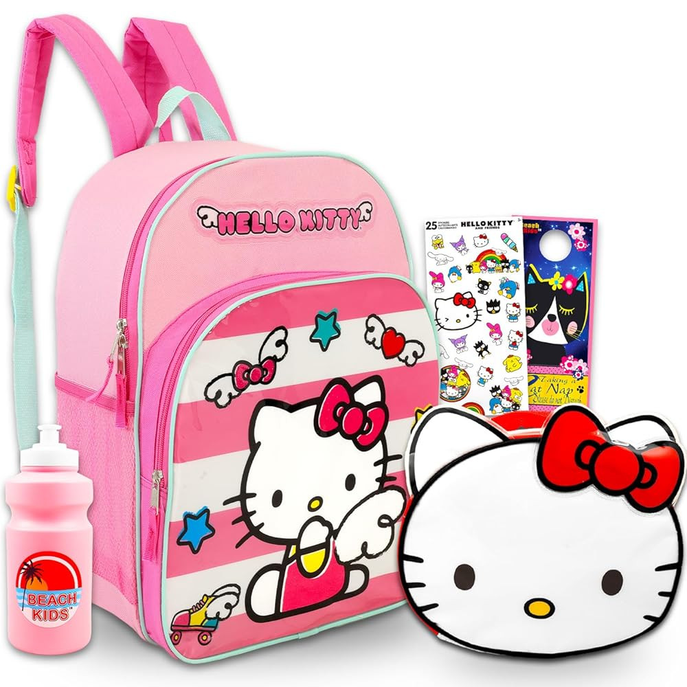 Hello Kitty Backpack with Lunch Box Set - Bundle with 16" Sanrio School Bag, Lunch Bag, Water Bot... | Amazon (US)