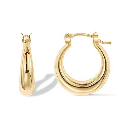PAVOI 14K Gold Plated Sterling Silver Post Chunky Hoops | Thick Lightweight Gold Hoop Earrings for Women (Yellow Gold, 25mm) | Amazon (US)