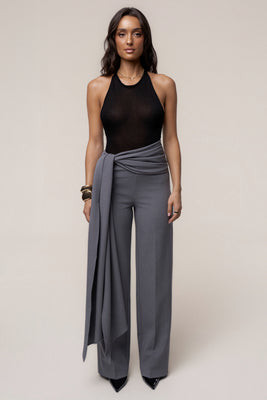 Grey Draped Sash Trouser | JLUXLABEL US