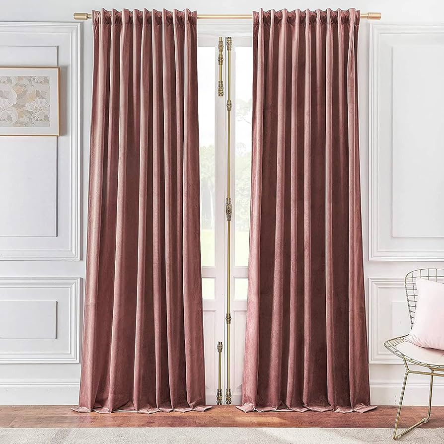 Timeper Pink Velvet Curtains for Kids - Wild Rose Room Darkening Curtains 84 inches Long for Bedr... | Amazon (US)
