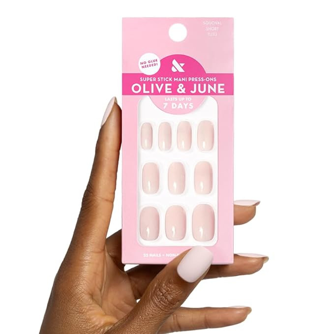 Olive & June Classic Super Stick Mani Press On Nails | Short Squoval | No Glue Needed | 32 Tab Na... | Amazon (US)