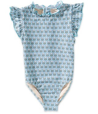 Little Girls Block Print Ruffle Sleeve Jennifer One Piece Swimsuit | Dillard's