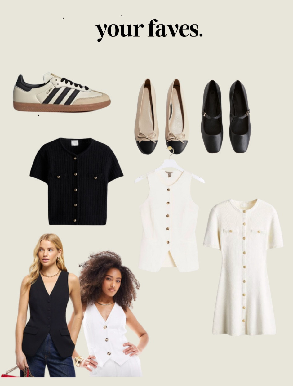Your most clicked this week. 
Ballet pumps, samba trainers, knit dress, waistcoats, knit cardigan 

#ThisIsMyBestT #LTKspring #LTKuk