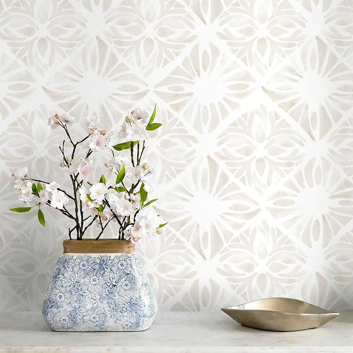 Boho Wallpaper Neutral Peel and Stick Wallpaper 78.7"x17.3" Geometric Wall Paper Beige and White ... | Amazon (US)