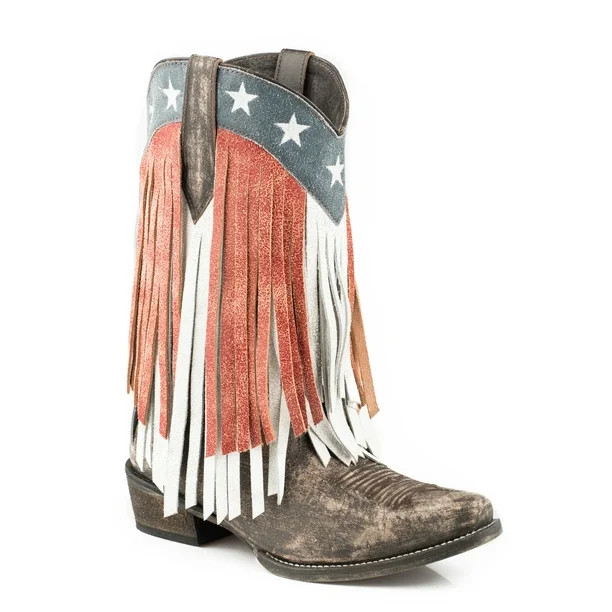 Roper Womens Brown Leather Beauty Fringe Cowboy Boots 7 | Walmart (US)