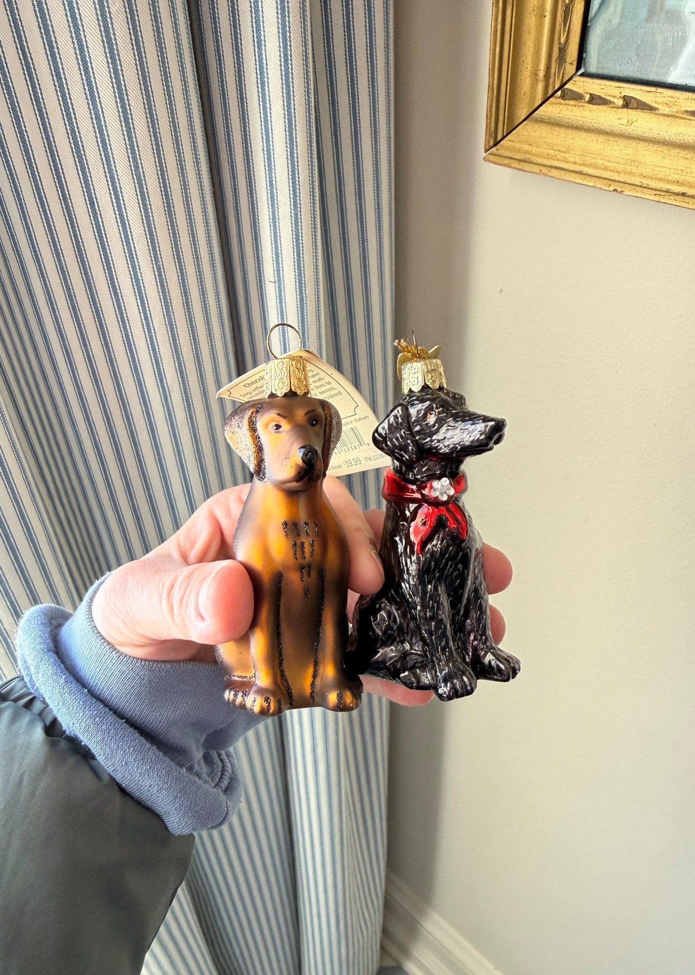 Ruby and Leia, as ornaments! Or close enough. 