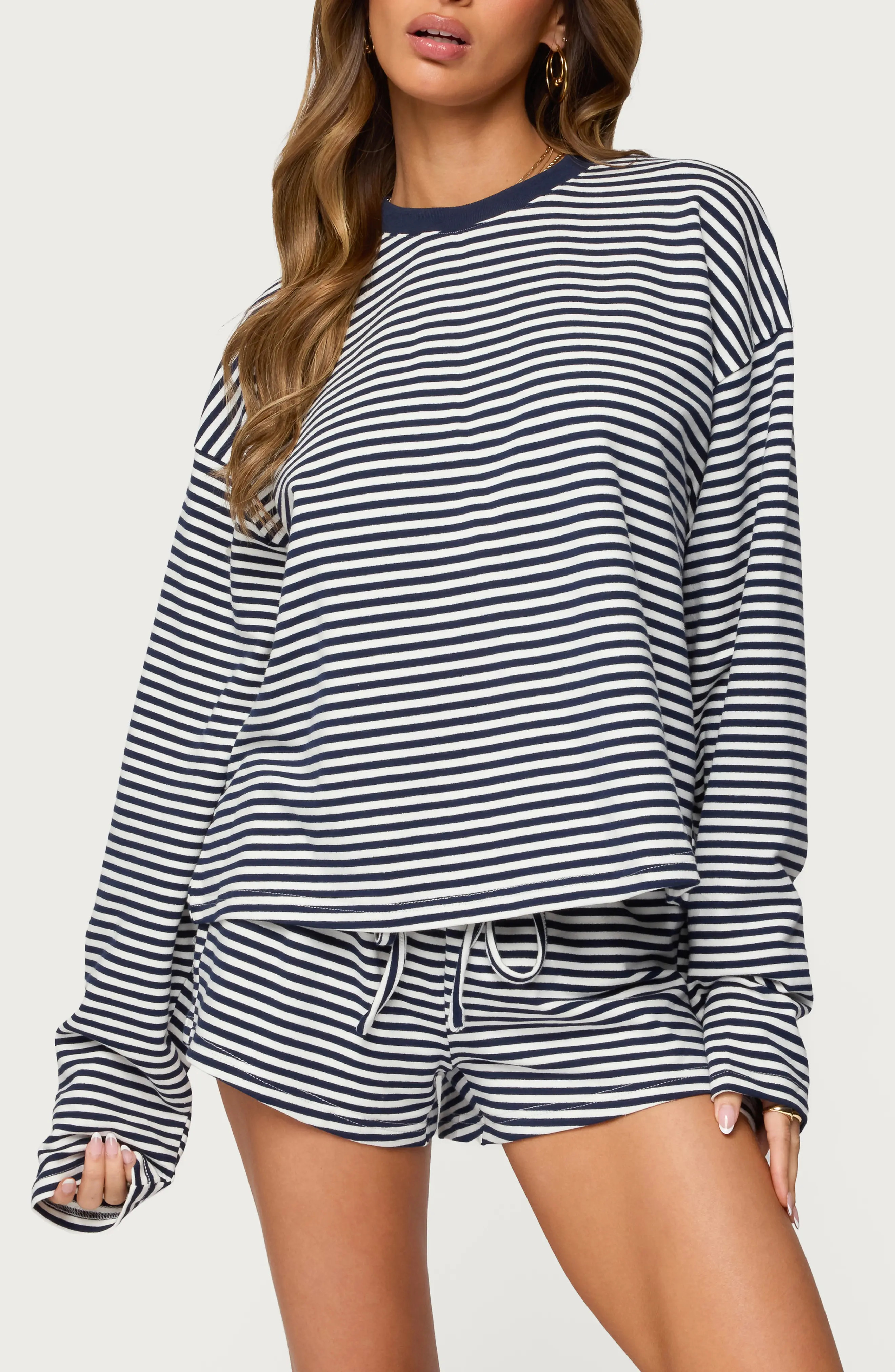 EDIKTED Jainee Stripe Long Sleeve Stretch Cotton T-Shirt (Women) | Nordstrom | Nordstrom