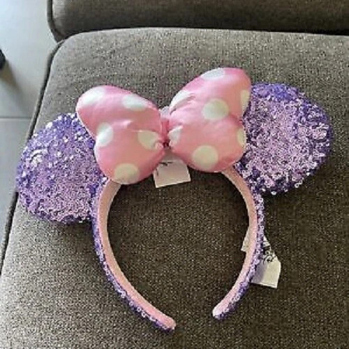 Disney Parks Minnie Mouse Ears Disneyland Headband Purple Sequin Pink Polka Dot | eBay US