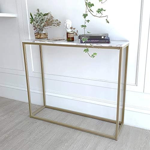 roomfitters Sofa Console Table Marble Print Top Gold Metal Frame Accent White Narrow Foyer Hall Tabl | Amazon (US)