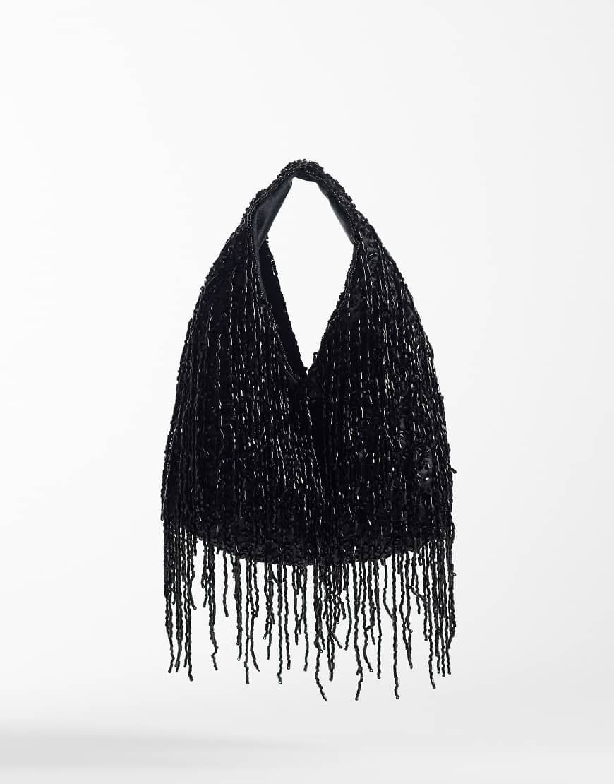 Mango beaded fringe bag in black | ASOS (Global)