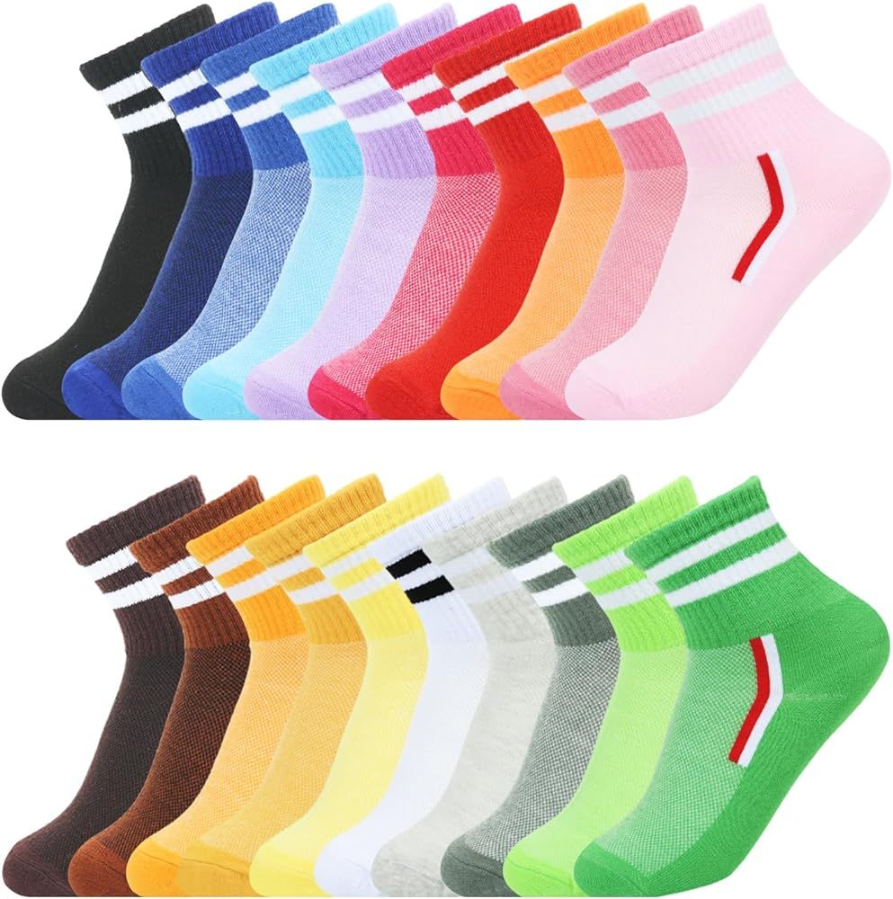 20 Pairs Women‘s Colorful Cotton Athletic Crew Socks Casual Soft Lightweight Quarter Socks | Amazon (US)