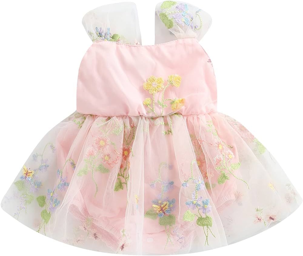 Infant Baby Girl Summer Fairy Romper Dress Adjustable Straps Backless Floral Embroidery Birthday ... | Amazon (US)