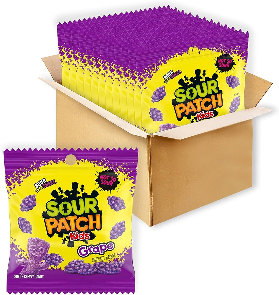 SOUR PATCH KIDS Grape Soft & Chewy Candy, Bulk Candy, 12 - 3.58 oz Bags | Amazon (US)