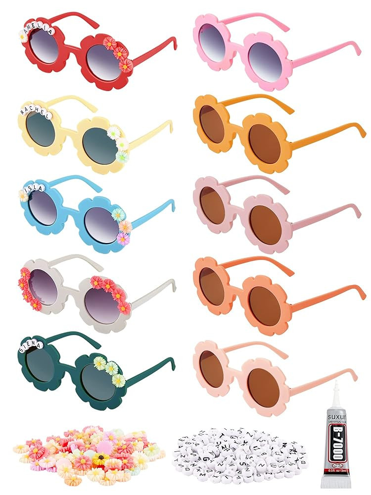 10 Pairs Kids Round Flower Sunglasses Glasses Outdoor Eyewear for Kid with 50 Daisy 100 Random Le... | Amazon (US)