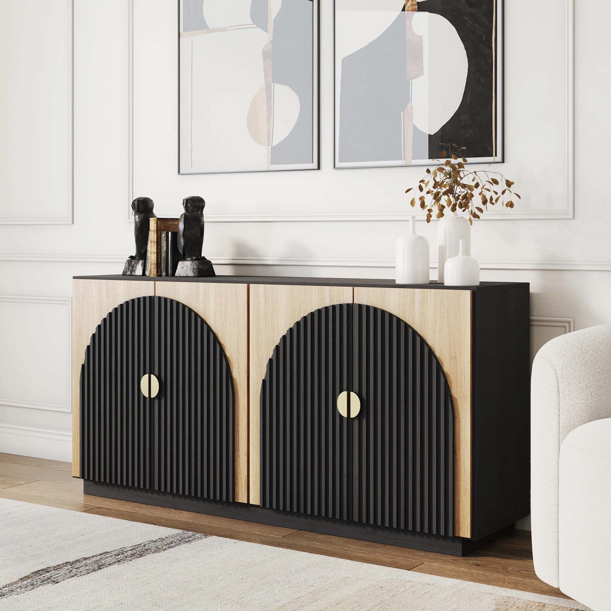 Ebern Designs 64.8" Buffet Cabinet with Storage, Sideboard Large Console Table, Camel & Reviews |... | Wayfair North America