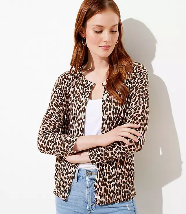 Leopard Print 3/4 Sleeve Cardigan | LOFT