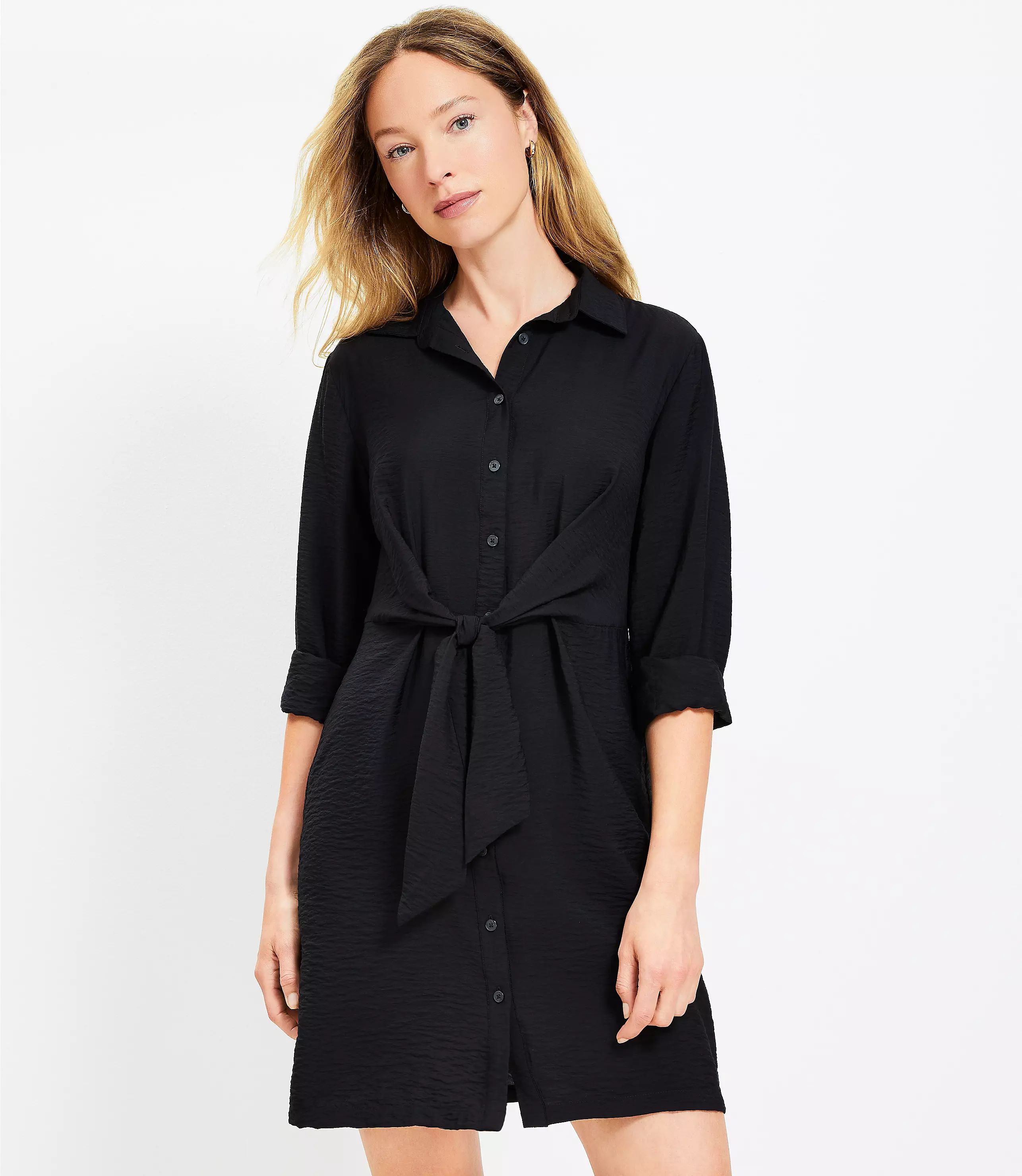 Dahlia Tie Front Mini Shirtdress | LOFT