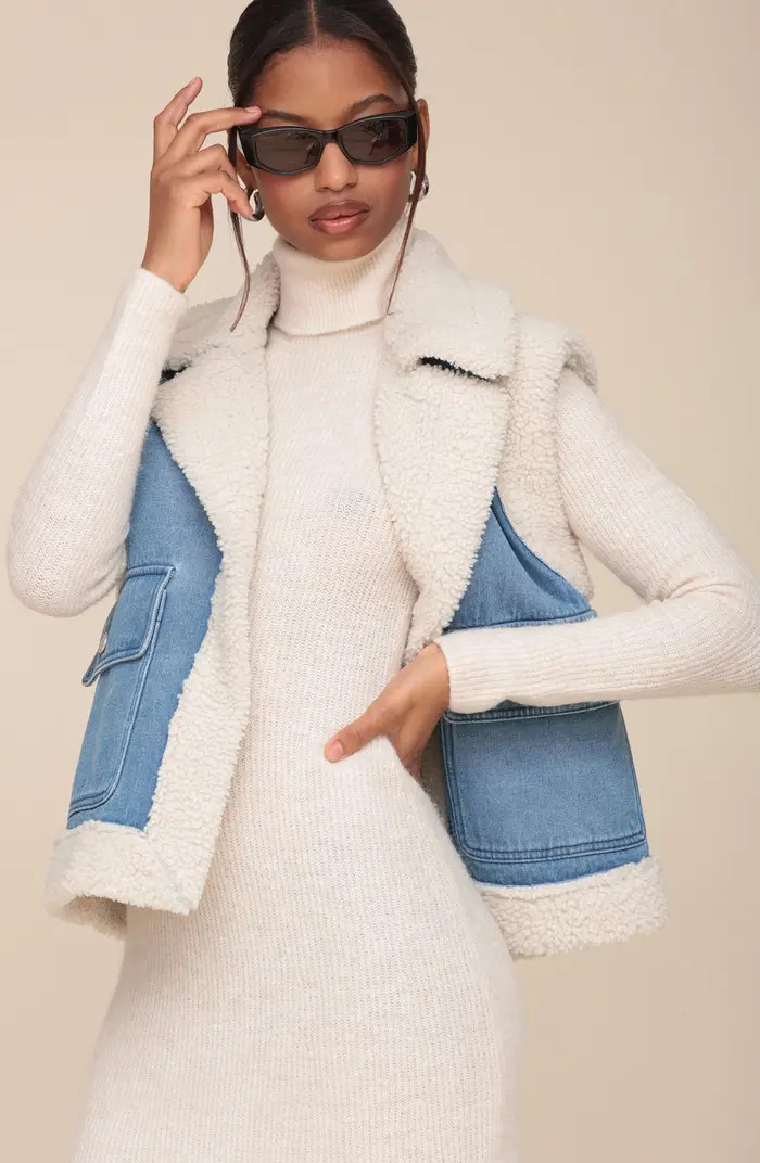 Avec Les Filles Bonded Faux Shearling & Denim Trucker Vest | Nordstrom | Nordstrom