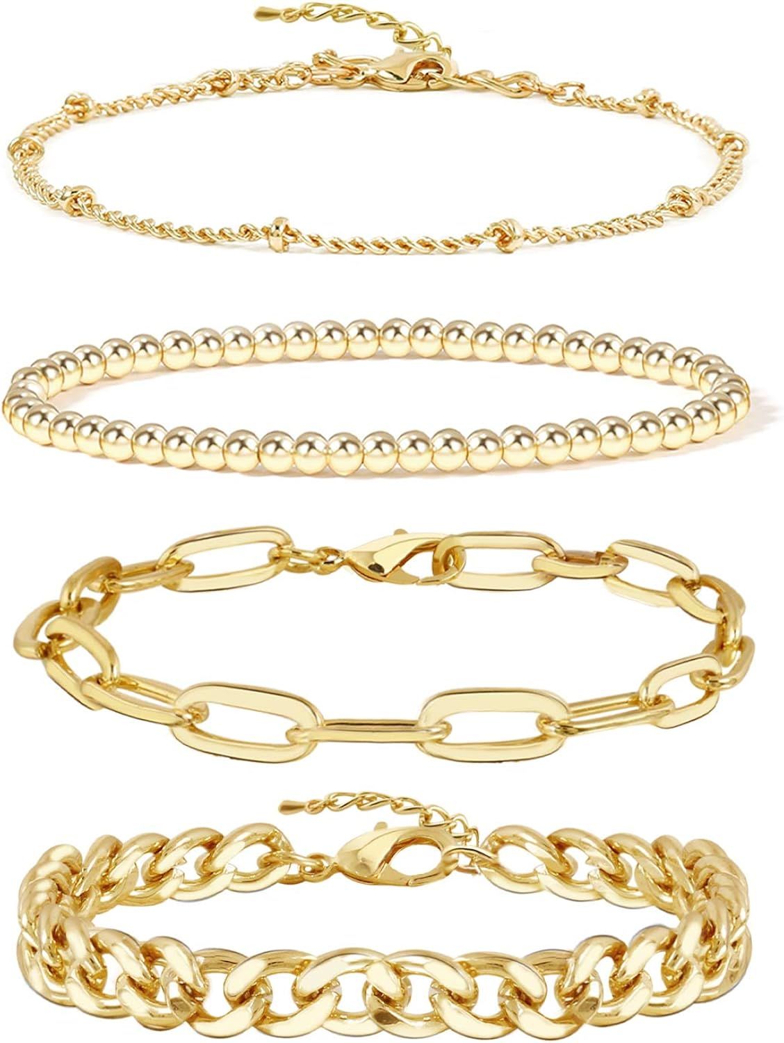 Gold Bracelets for Women Girls 14K Gold Plated Dainty Link Paperclip Choker Bracelet Stack Gold S... | Amazon (US)