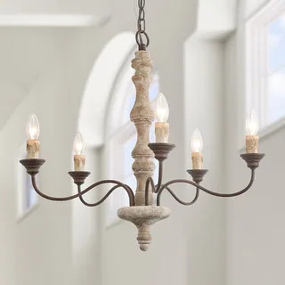 Farmhouse 5-Light Distressed Wood Chandelier French Country Lights for Dining Room | Bed Bath & Beyond