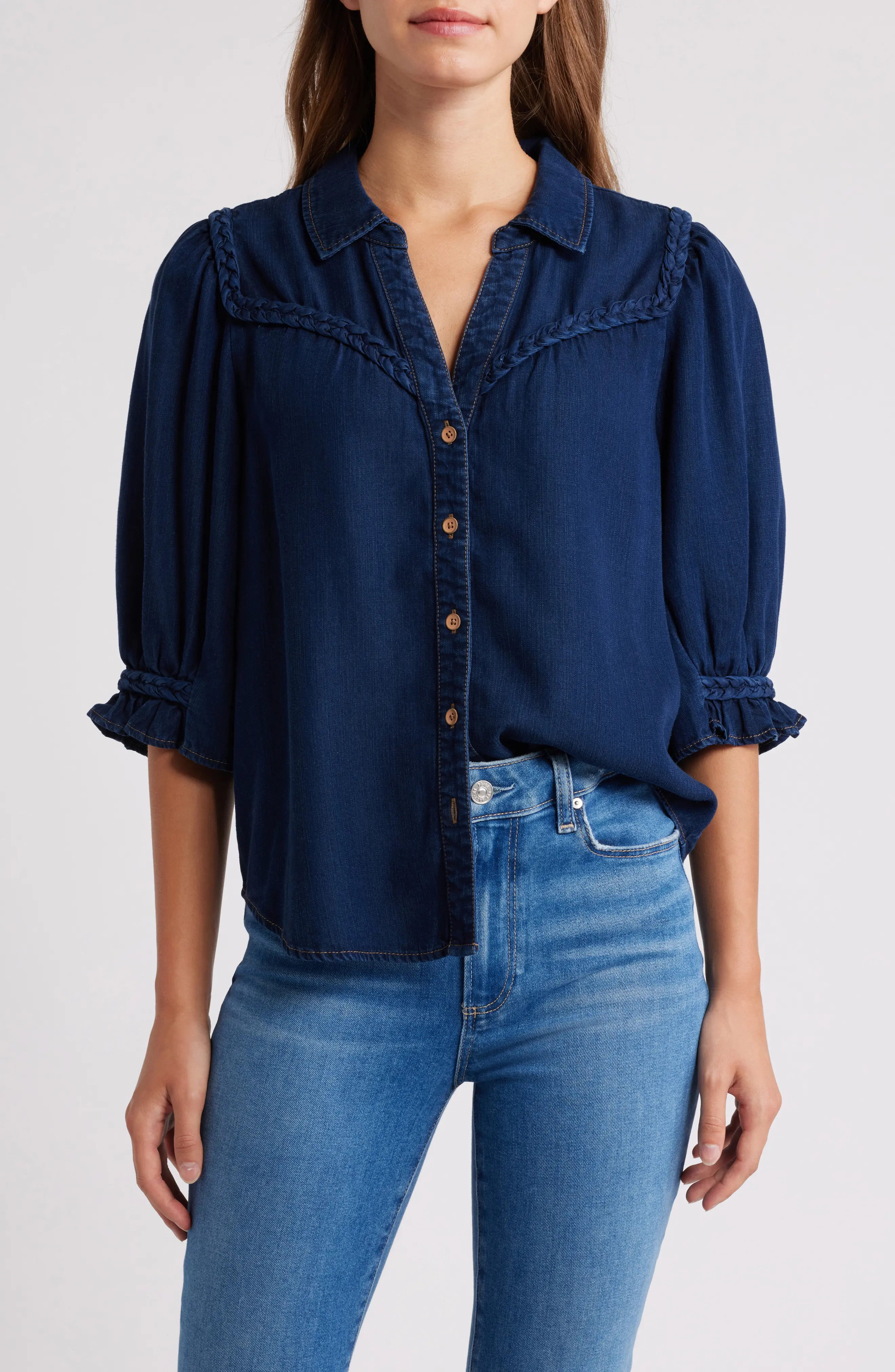 Wit & Wisdom Blouson Sleeve Western Button-Up Shirt in Indigo at Nordstrom Rack, Size X-Large | Nordstrom Rack
