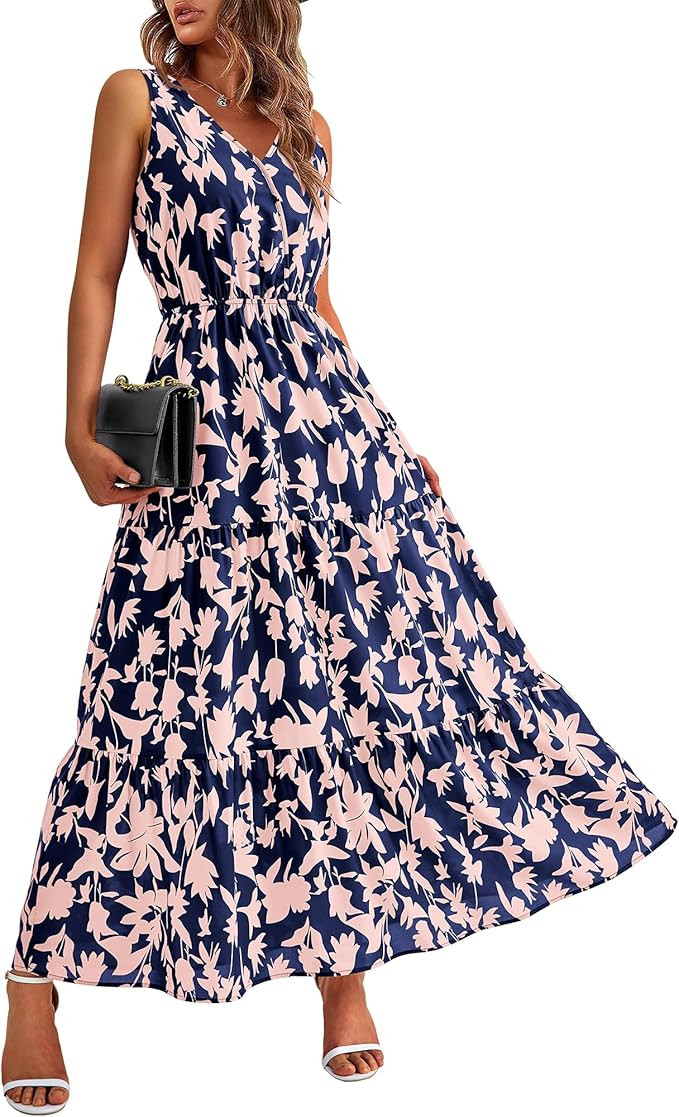 BTFBM Women Summer Dresses Casual Sleeveless Maxi Dresses Cute Floral Long Dress Wedding Guest Dr... | Amazon (US)