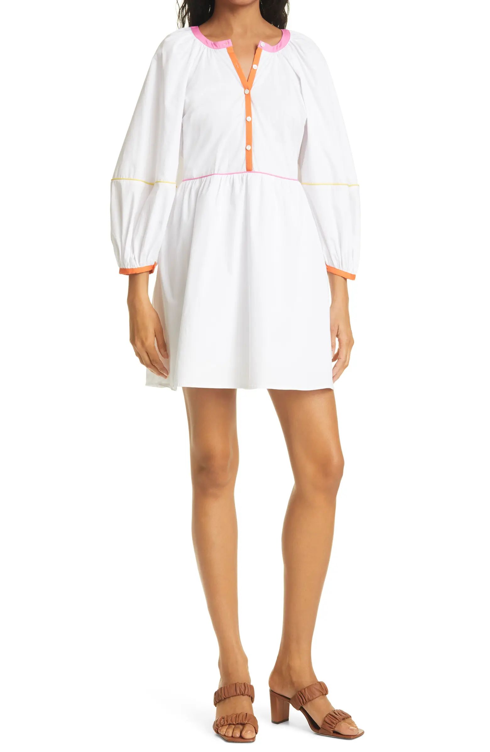 STAUD Mini Demi Long Sleeve Stretch Cotton Woven Dress | Nordstrom | Nordstrom