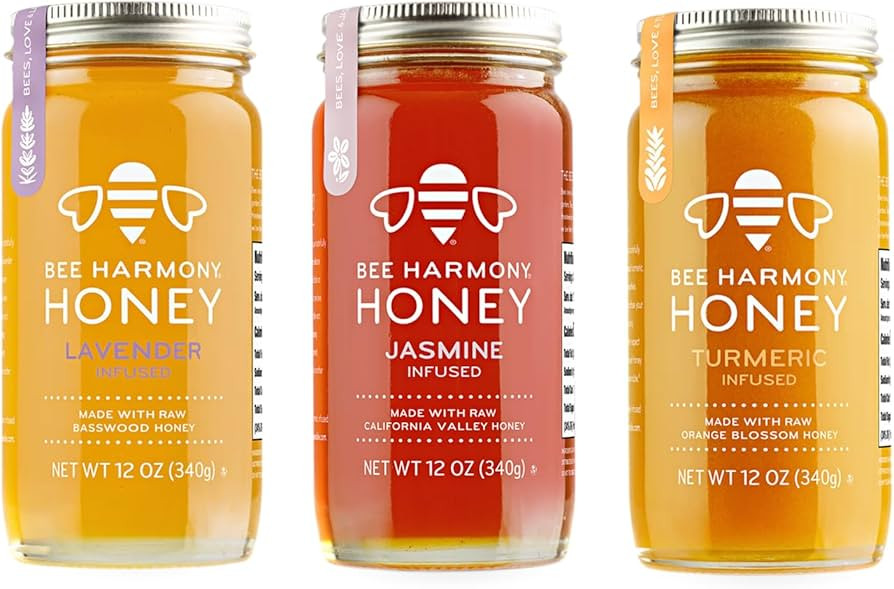 Bee Harmony Floral Infused Raw Honey Variety Pack, (Lavender, Jasmine, and Turmeric), 12 OZ each | Amazon (US)