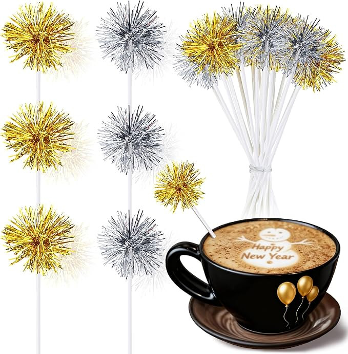 CHENGU 100 Pcs 5.91 Inch New Year Cocktail Drink Stirrers Gold Silver Firework Swizzle Stir Plast... | Amazon (US)