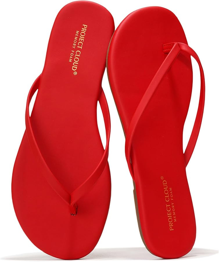 Project Cloud Flip Flops for Women - Memory Foam Flats Summer Sandals for Women 2025 - Vegan Leat... | Amazon (US)