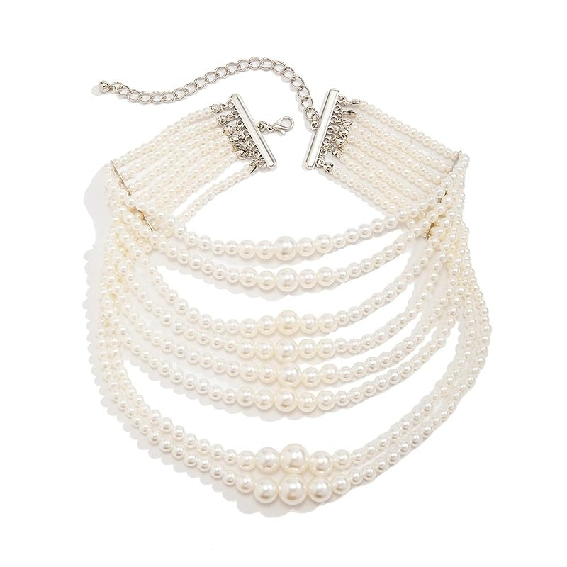 Chunky Simulated Pearl Statement Necklace Layered Multi Strands Pearls Beads Necklace Vintage Pea... | Amazon (US)