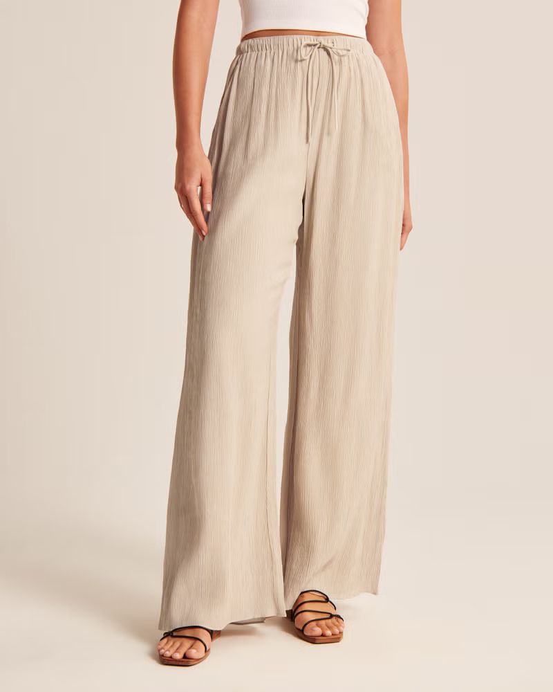 Crinkle Textured Pull-On Wide Leg Pant | Abercrombie & Fitch (US)