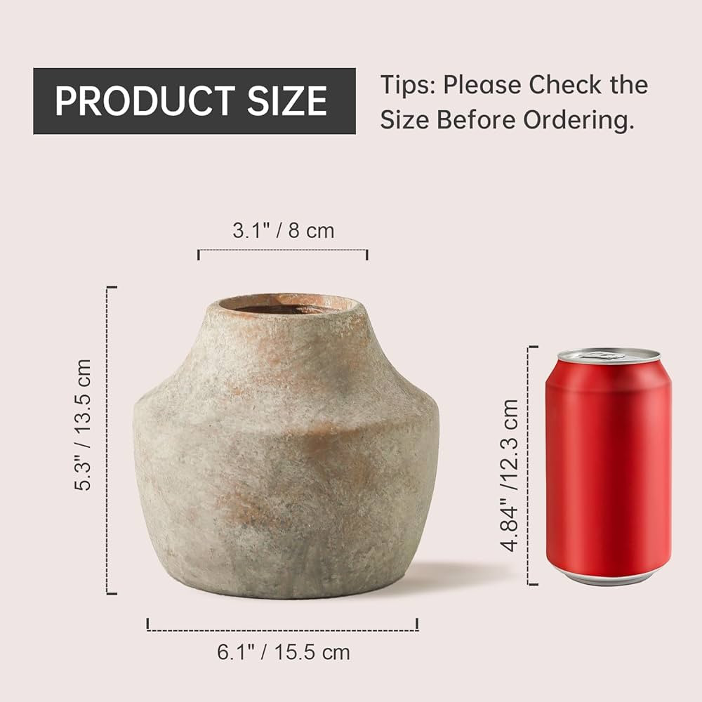 Mitt&Ditt Ceramic Flower Vase, 5.3 inch Pottery Farmhouse Rustic Vase, Handcrafted Weathered Vase... | Amazon (CA)