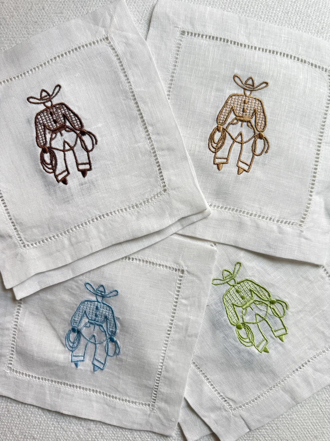 Herend Cowboys Custom Embroidered Linen Cocktail Napkins Set of 6 - Etsy | Etsy (US)