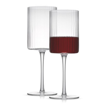 JoyJolt Elle Fluted Cylinder Red Wine Glass - 17.5 oz Long Stem Wine Glasses - Set of 2 | Target