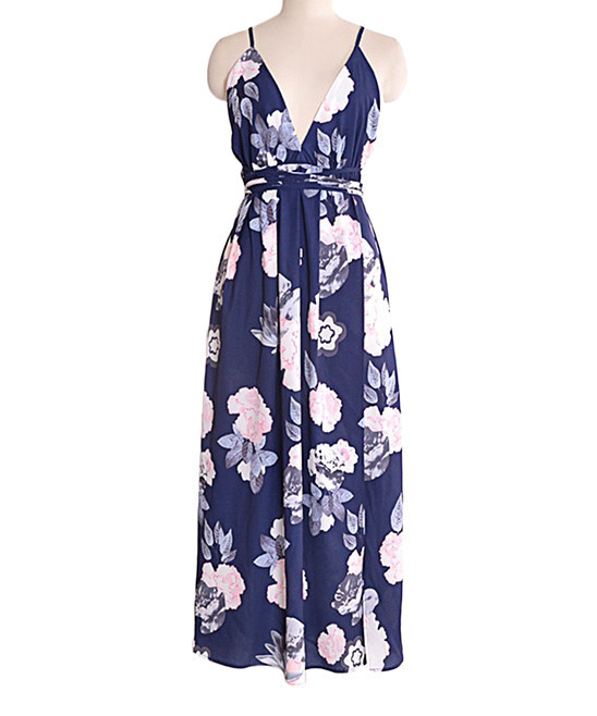 Yokodea Women's Maxi Dresses 4 - Blue Floral Maxi Dress - Women | Zulily