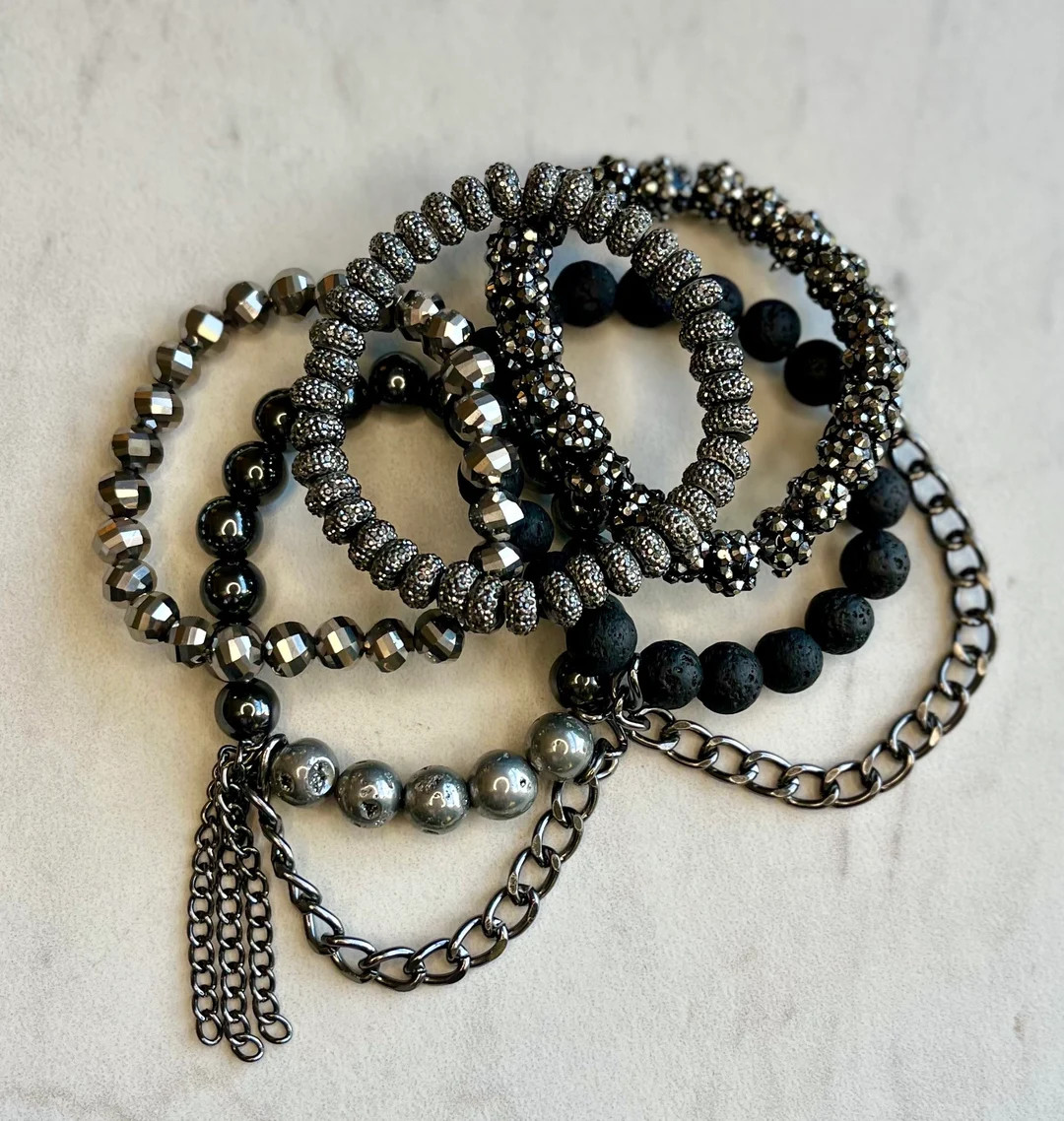 Gun Metal, 5 Stack Beaded Bracelets, Gunmetal Bracelets, Handmade Bracelets, Jewelry - Etsy | Etsy (US)