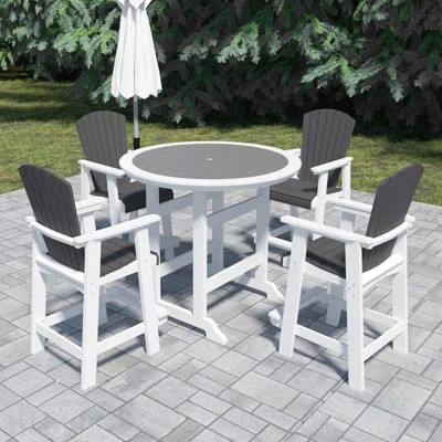 Hdpe Patio Bar Table Set High Top Outdoor Table And Chairs Set Of 5 Bar Table & Stools Set With Tall Adirondack Chairs Set For 4 Furniture | Wayfair North America
